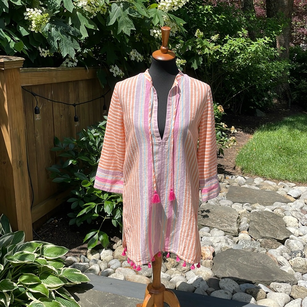 J. Crew Striped Linen Tassel Cover-Up Tunic